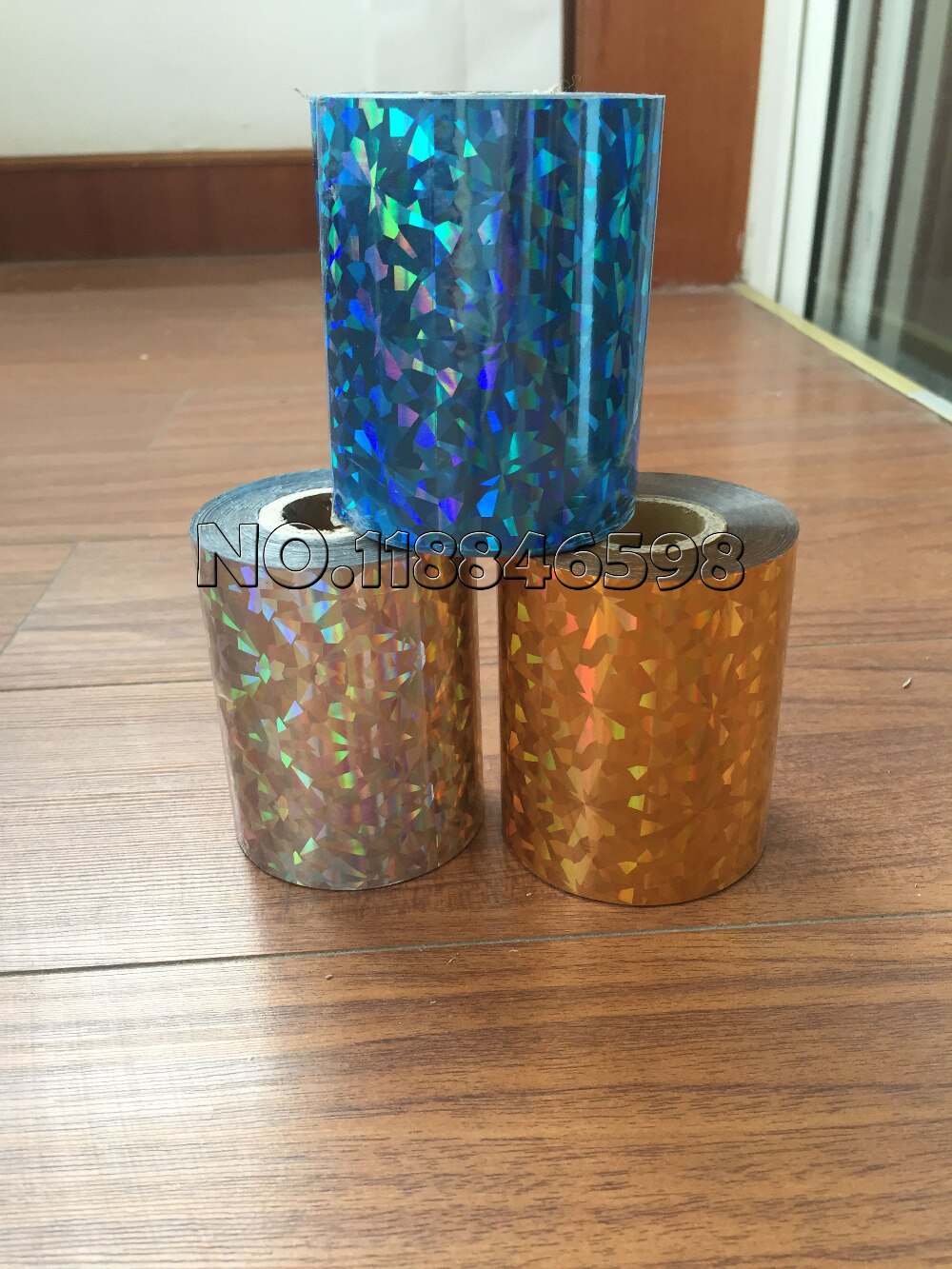 2Rolls Holografische Folie Stamping Voor Papier Of Plastic 8Cm X 120M/Roll Verbrijzeld Glas Goud zilver Rood Blauw Vier Kleuren