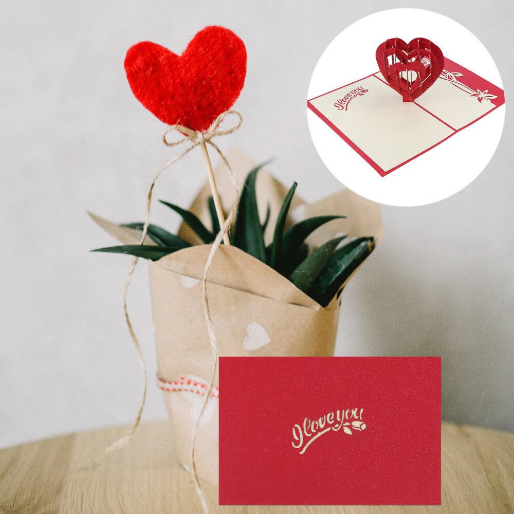 2pcs Lover's Day Greeting Cards Romantic 3D Heart Blessing Message Cards