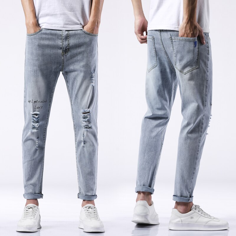 Spring and Summer Men's Ripped Jeans Ankle-length Pencil Pants Men Jeans Male Hip-Hop Trousers Clothes Clothing 3016