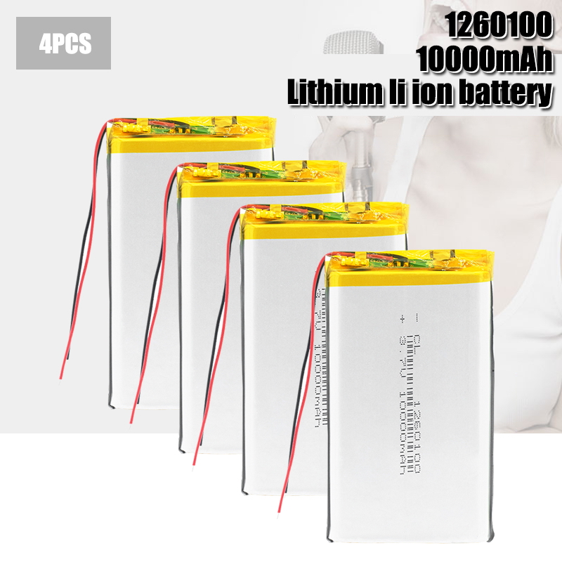 Batería Lipo recargable de 3,7 V, 10000mAh, li-po, 1260100, con PCB, batería de polímero de litio, baterías de repuesto para tableta y DVD: 4PCS