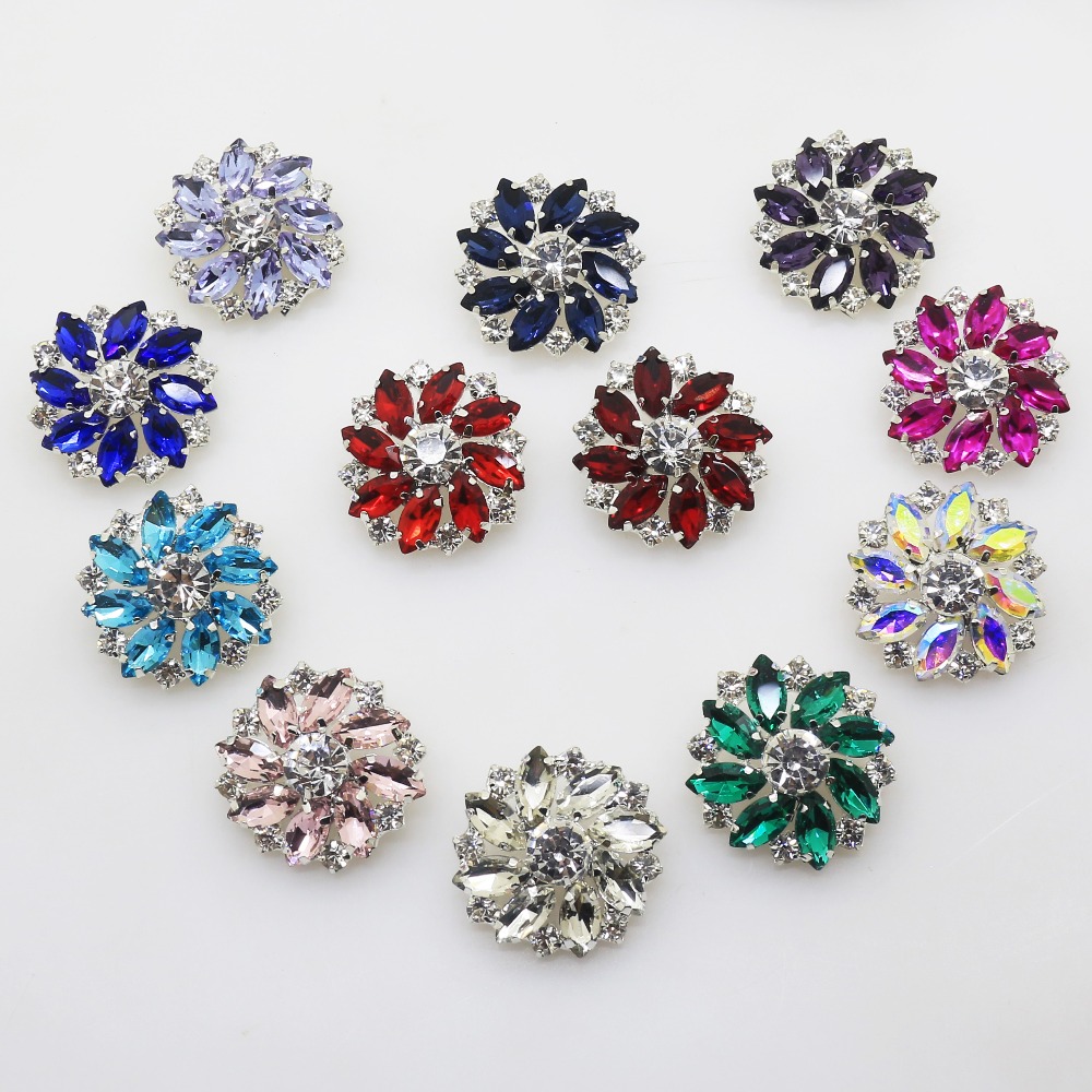 2 piezas 28mm forma de flor Metal brillante diamantes de imitación botones de vidrio DIY costura accesorios de ropa decorativos