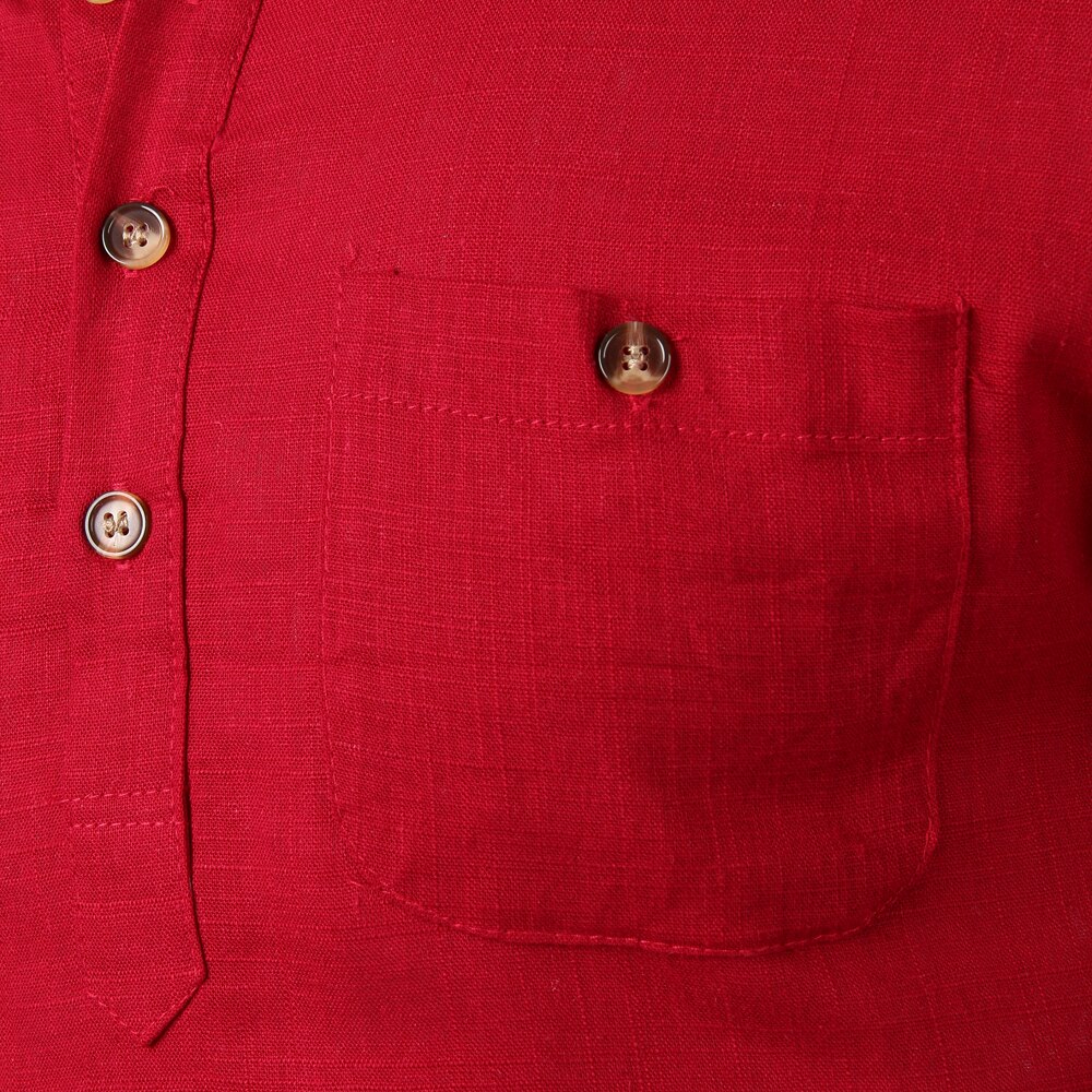 Effen katoenen linnen overhemd heren mandarijnkraag lange mouwen heren overhemden met zak casual zakelijk werk chemise homme