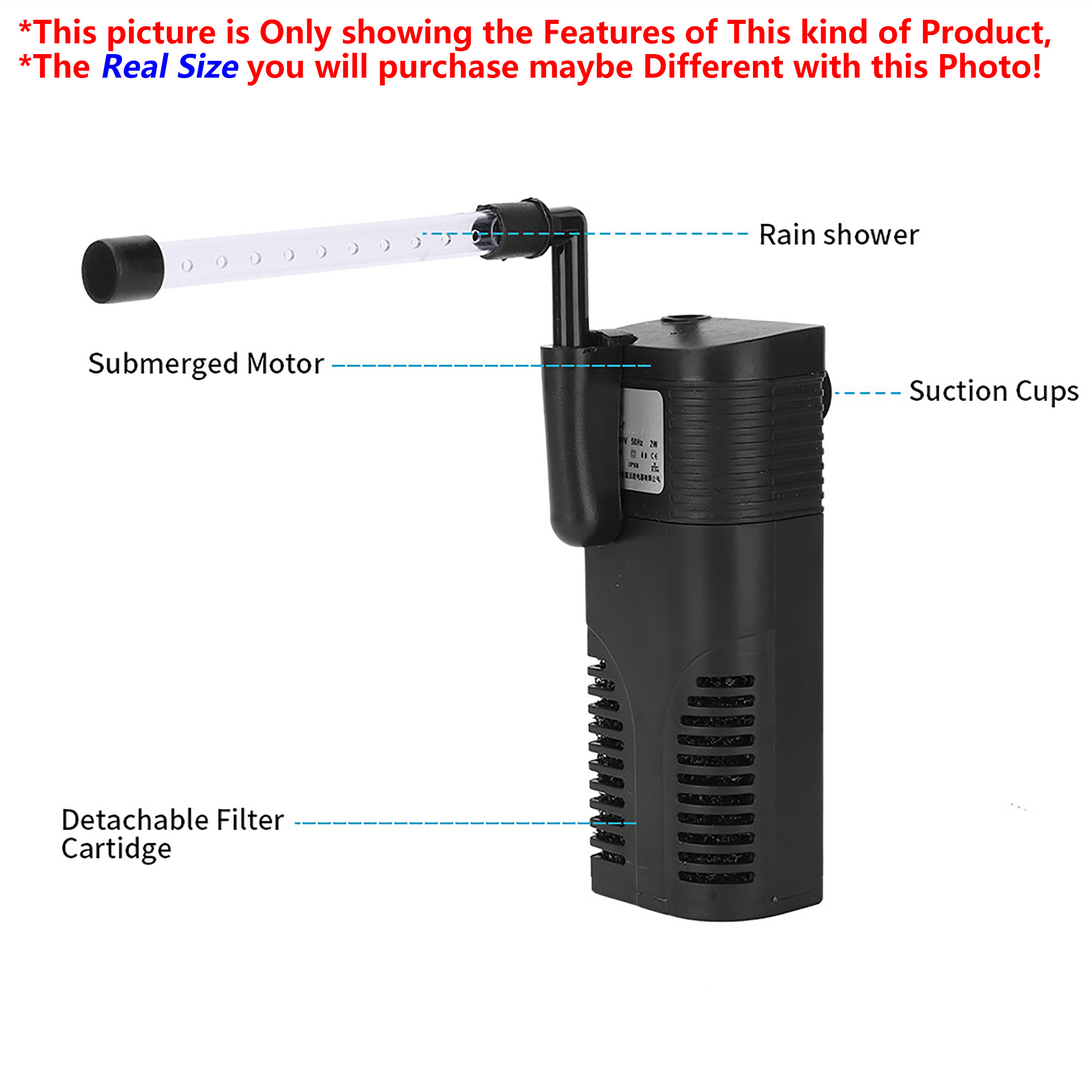 Aquarium Submersible Fish Tank 220V Water Pump &amp; Filtration with Oxygen Tube, Shower Bar and Suction Cup for Pond &amp; Hydroponics