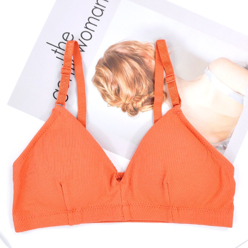 CHRLEISURE Soft Cotton Bras For Women Adjustable Shoulder Strap Bra Push Up No Rims Bralette: Orange