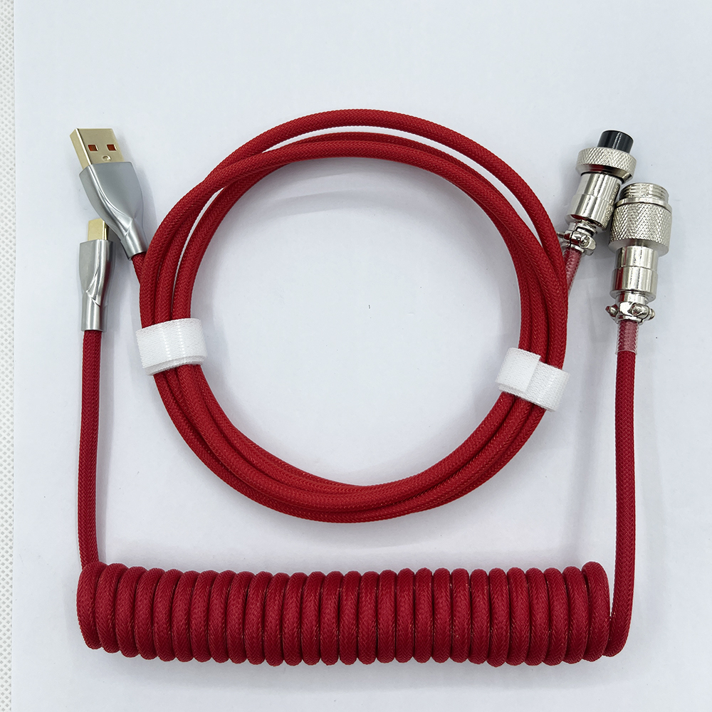 Cable en espiral para teclado mecánico, Cable de aviador tipo C a conector USB, Cable de aviación para teclado de juegos, accesorio: Rojo