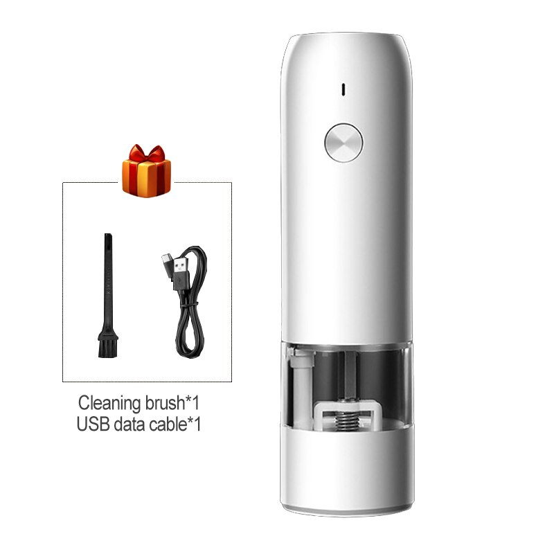 Electric Automatic Salt and Pepper Grinder Set Rechargeable With USB Gravity Spice Mill Adjustable Spices Grinder Kitchen tools: White