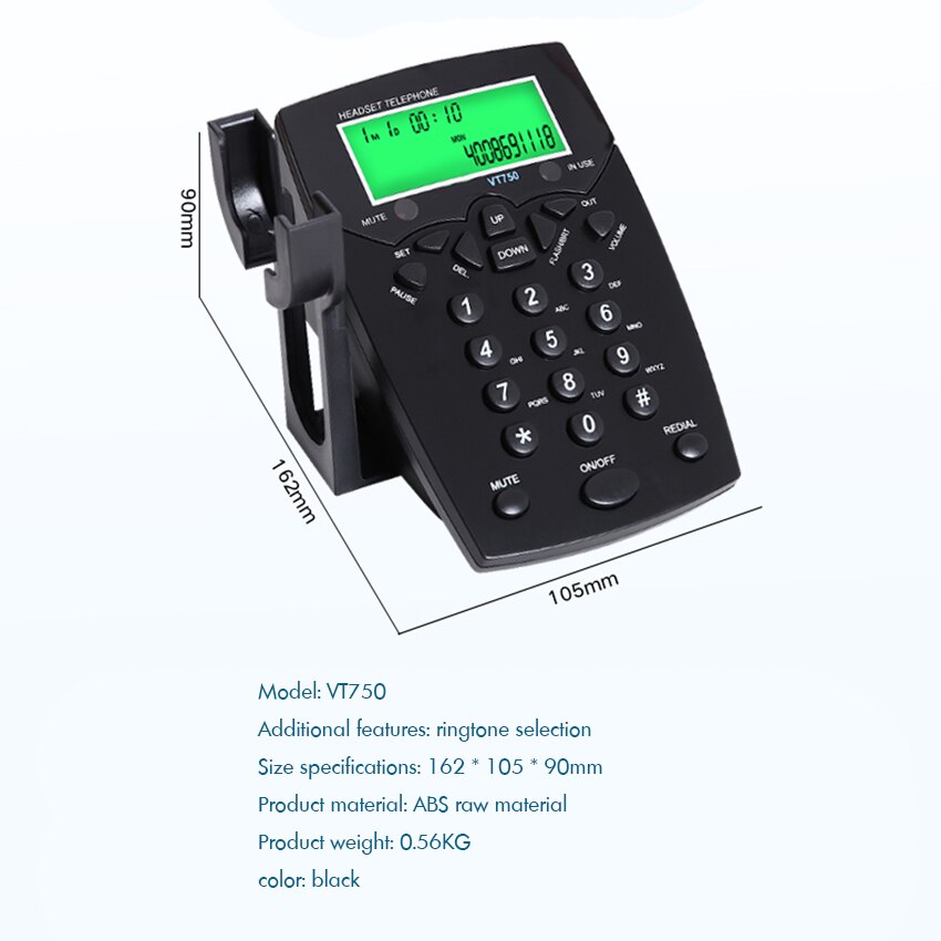 Handsfree Call Center Dialpad Corded Telephone with Monaural/Binaural Headset Headphones Tone Dial Key Pad for House Call Center