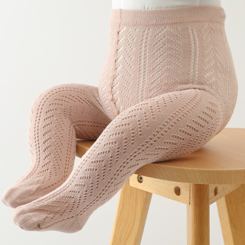 2022 neue Frühjahr Baby Mädchen Baumwolle Gamaschen Aushöhlen Einfarbig Strumpfhosen Kleinkind freundlicher Strumpfhosen freundlicher Strümpfe 0-24 monate: Rosa / S(6-12M)