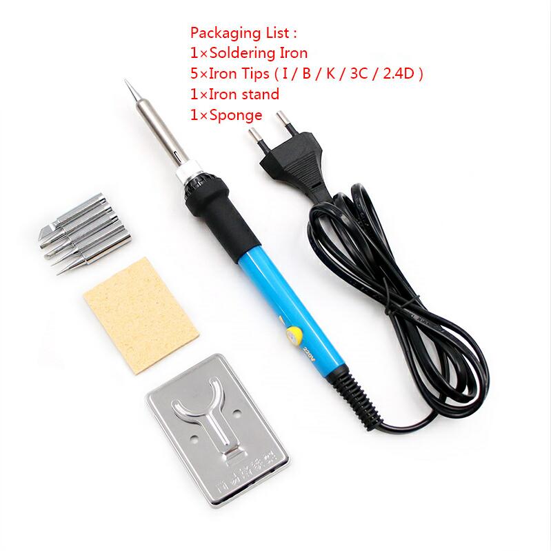 Adjustable Temperature Electric Soldering Iron 220V 110V 60W Welding Solder Rework Station Heat Pencil 5pcs Tips Repair Tool: Solder Iron Set / EU
