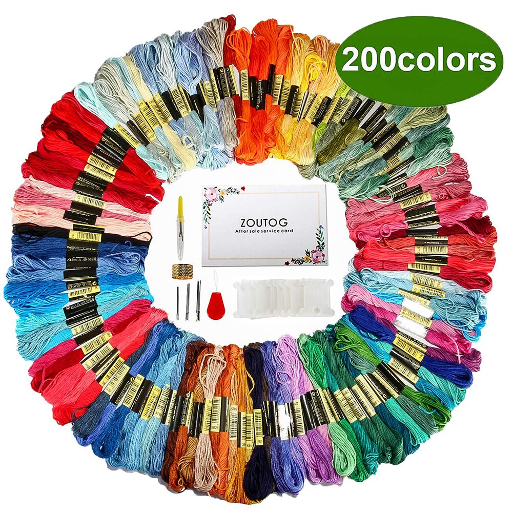 Embroidery Thread 200 Colors Embroidery Floss Cross Stitch Kit Premium Embroidery DIY Threads Crafts Cotton Sewing Skein: Default Title