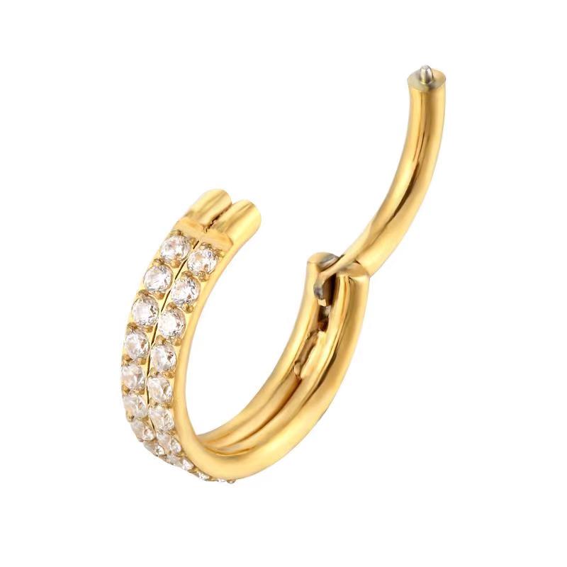 Piercing de titanio G23 de doble fila, piedra de circón, superior, segmento alto, anillos abiertos, pequeño, Septum, nariz, oreja, joyería，piercing nariz doble aro，pendientes titanio，pircing nariz envio gratis