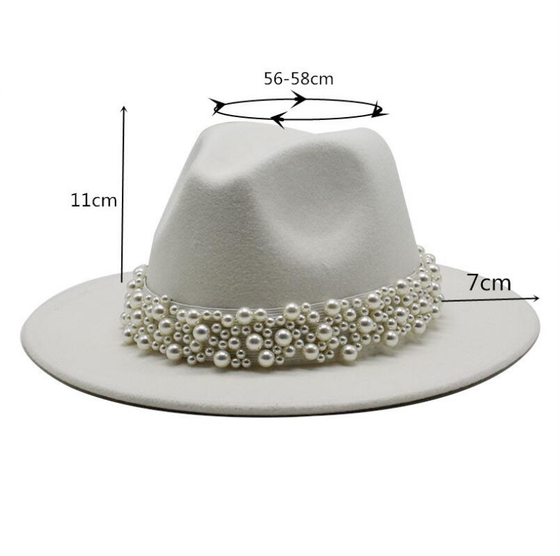 femmes hommes feutre Fedora chapeaux décontracté hommes femmes Imitation perle ruban bord Trilby formel casquette de fête: WYH-4907-4