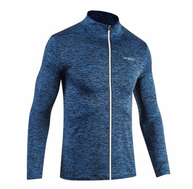 UABRAV Men's Running Jacket Quick Dry T-shirt Top Sportswear Long-Sleeve Fitness Gym Suit Reflective Front Zipper 3Colors: Navy / XL