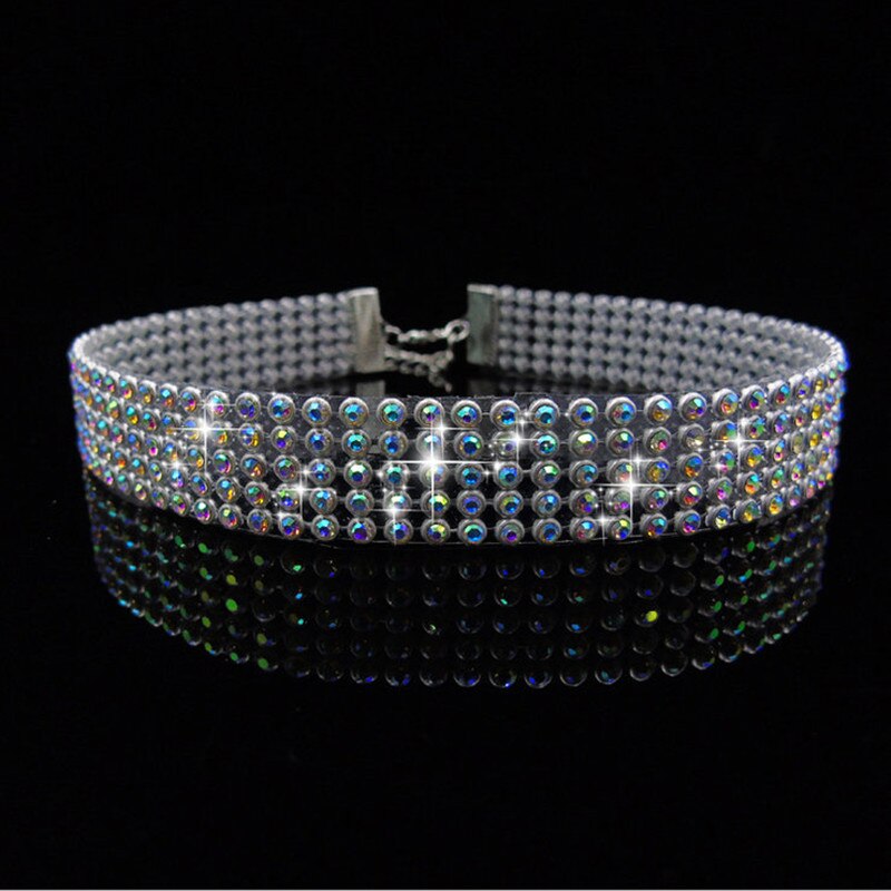 Peacock Star ultra-luxury Trendy Wedding Party Prom Choker Necklace 8 Row Stretch Crystal Rhinestone Women's jewelry: C 5  rows of drills