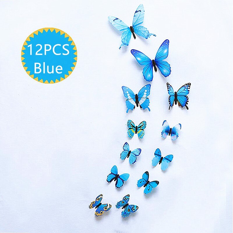 BYYLECL 8 STKS 3D Vlinder Muurstickers, DIY Vlinder PVC Stickers Decoratieve Statische Kleurrijke Behang Decals voor Thuis Voor Woonkamer Deuren Windows Badkamer Decor (Blauw