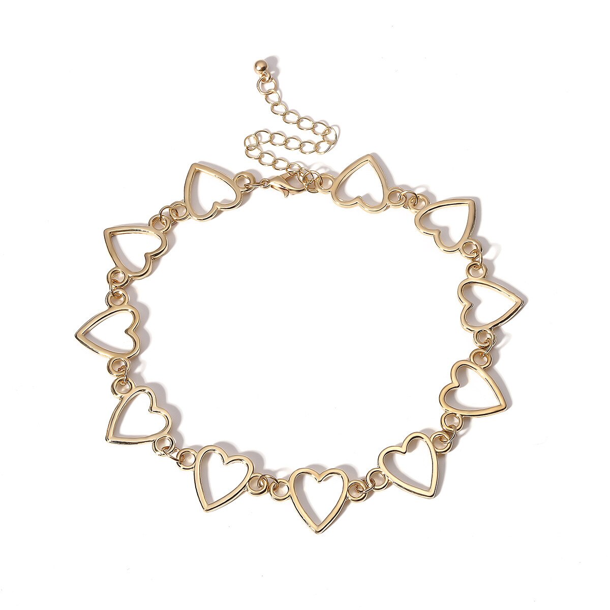 Female Heart-shaped Hollow Metal Love Short Necklace Temperament Clavicle Chain Hip Hop Short Neck Chain: gold