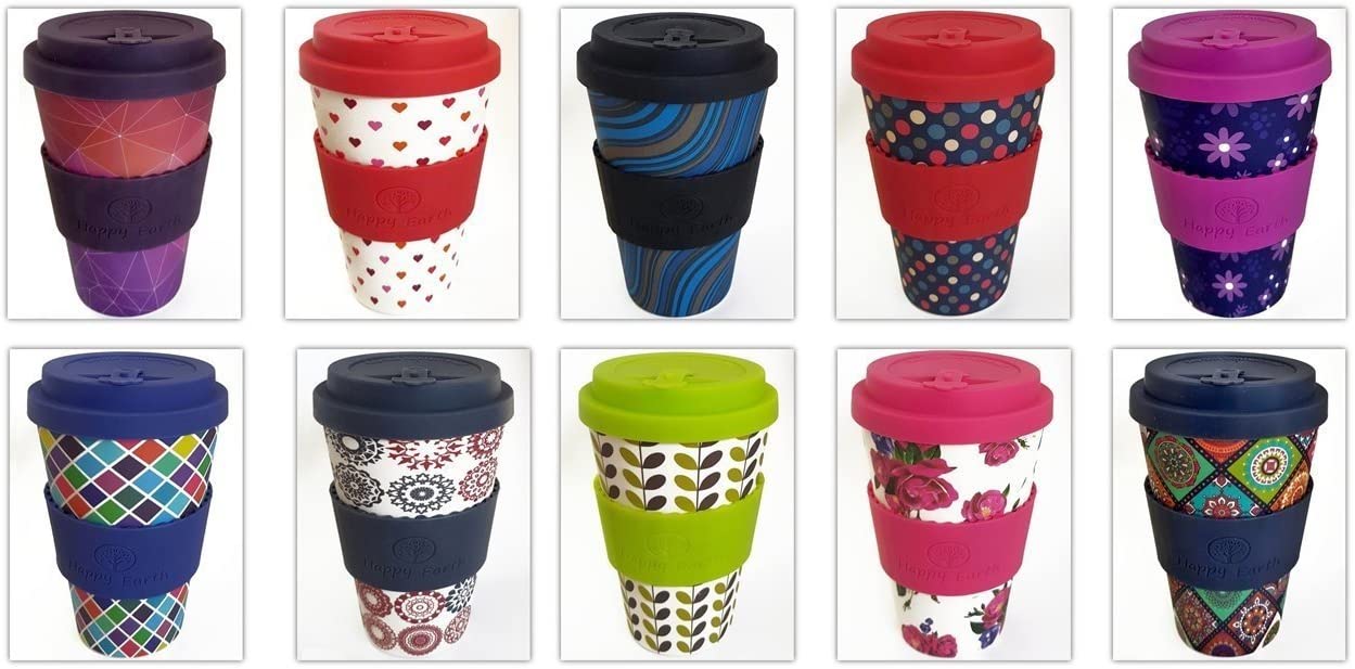 Reusable Eco-Friendly Coffee Cup 450ml, Made with Organic Natural Bamboo Fibre, can be Used as a Travel Mug or Home Coffee Mug