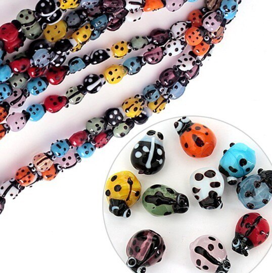 NiceBeads 10x12mm Red White Yellow Green Purple 20pcs Mixed Random Colors Lampwork Glass Mushroom Beads Fit Beading Jewelry DIY: 9x13mm ladybug 20Pcs