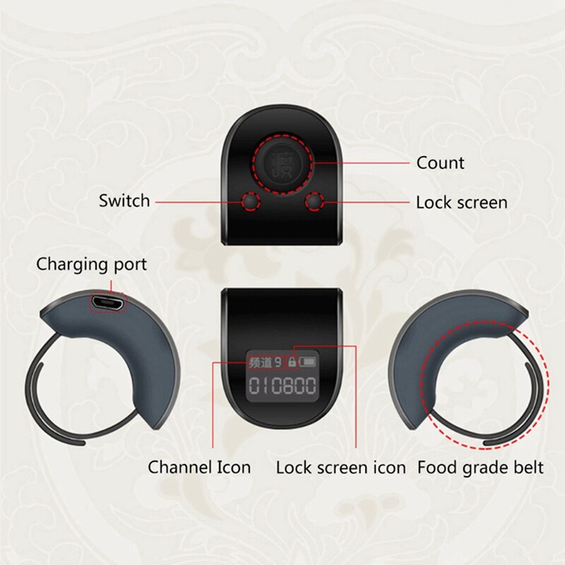 2 stück mini-digital-lcd-fingerring-handzähler, 6- stellig, wiederaufladbar, mit klickfunktion – rot & schwarz