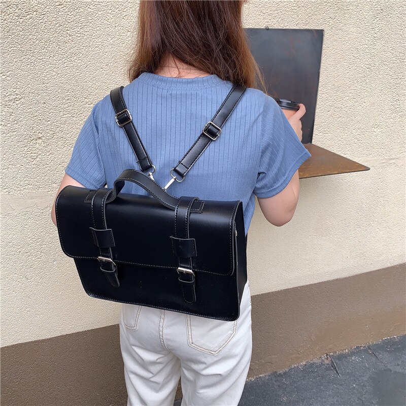 Luxe Vintage Jk Uniform Vrouwen Lederen Rugzak Vrouwelijke Grote Capaciteit Aktetas Hard Schoudertassen Messenger Bag Grote Tote