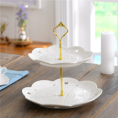 Ronde witte reliëf keramische fruitschaal europese drielaagse snackschaal taartschaal woonkamer snoepschaal plank: 20-25cm a1