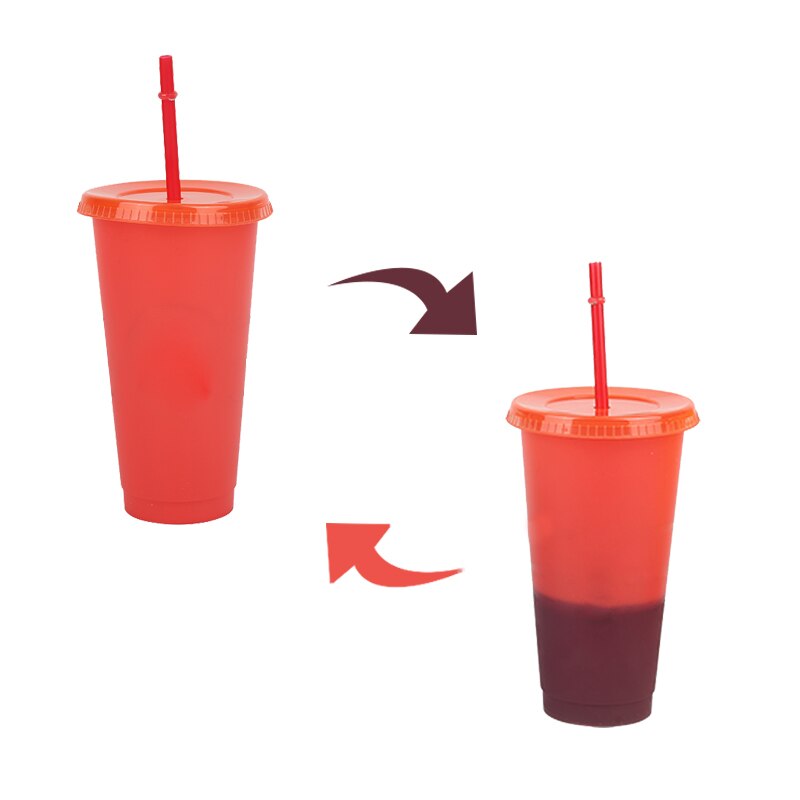 Large 710ml Straw Tumblers Cold Drinks Color Changing Cup With Lid Coffee Mug Plastic Tumbler Summer Super Cool Portable Cups: RED 1PC