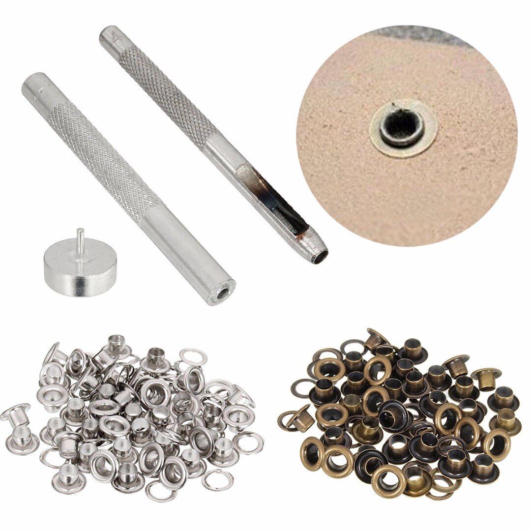 4MM Grommet Installation Setting Tool Kit Set + Leather Hole Punch + 80 Eyelets