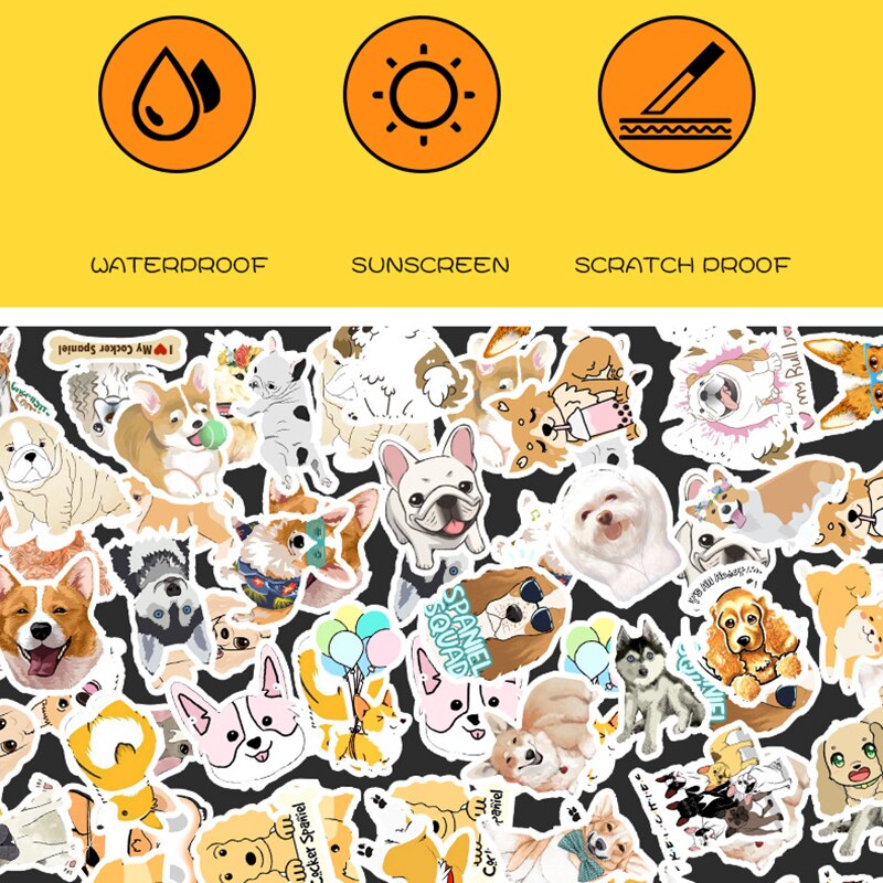 50 PCS Cartoon Dog Stickers Cool Different Style Dogs Waterproof Decals Pack Animals Cute Corgi Pet Supplies Laptop Sticker