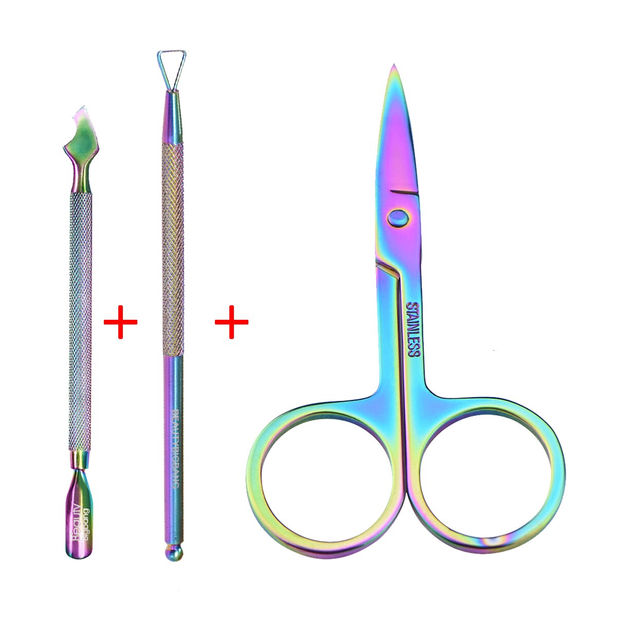Beautybigbang Stainless Steel Manicure Nail Kit Set 3 PCS Cuticle Pusher Remover Scissors Manicura Tool Nail Art Set: 117