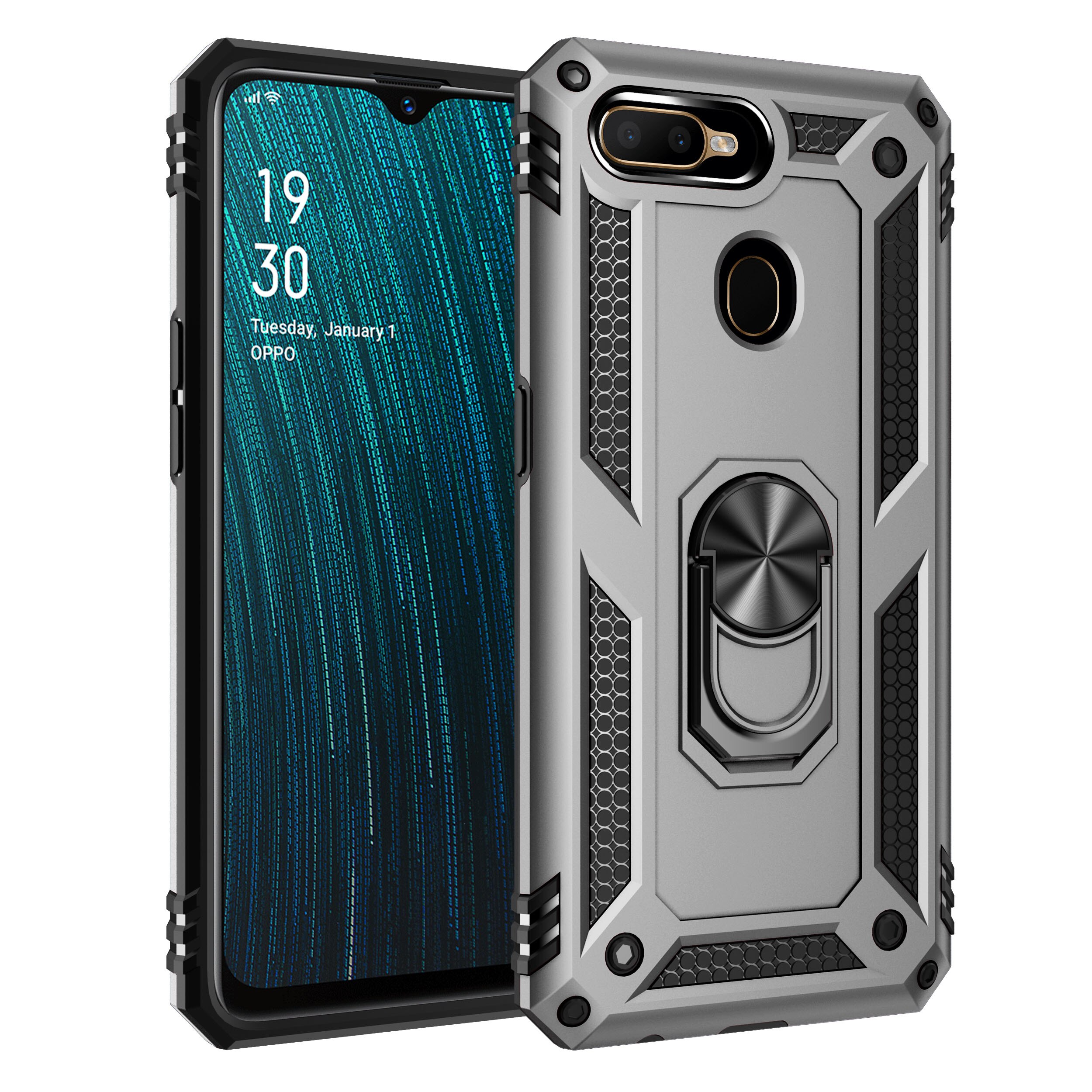 OPPO A5S Case Heavy Duty Tough Rugged Armor Case Kickstand Shockproof Case For OPPO A5S CPH1909 A 5S OPPOA5S OPPO AX5S: Silver