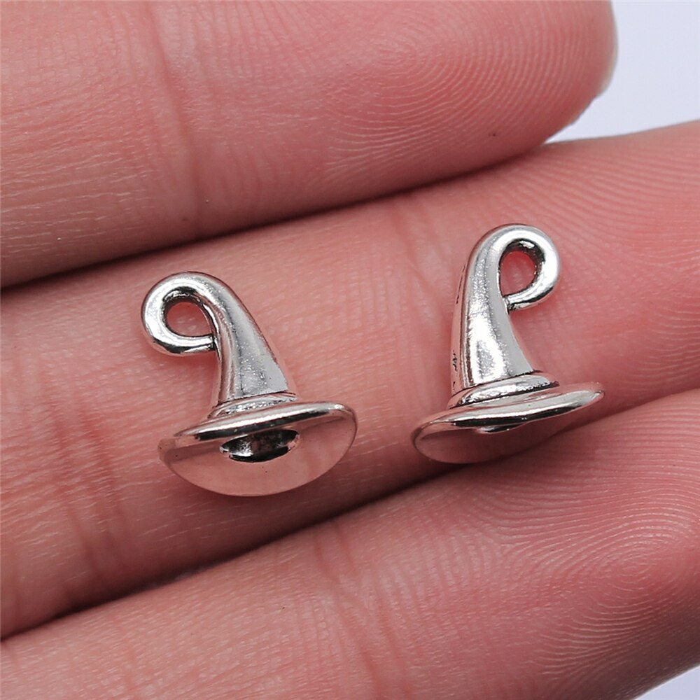 WYSIWYG 10pcs 10x10mm Antique Silver Color Wizard Hat Charms Witch Hat Charms For Jewelry Making DIY Jewelry Findings