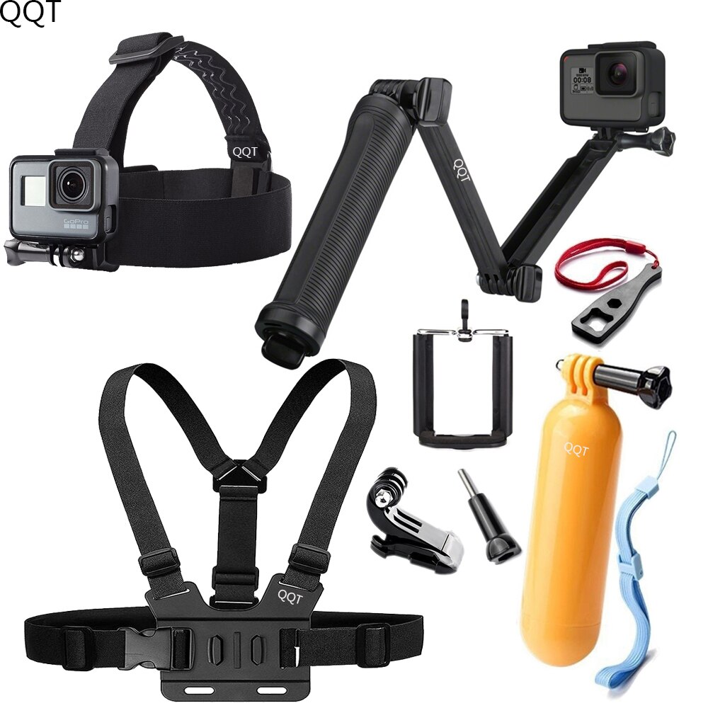 Qqt Voor Gopro Hero 7 6 5 4 3 2 1 Accessoires Borstband Hoofdband Vouwen Selfie Stok Drijfvermogen Stick Compatibel sport Camera