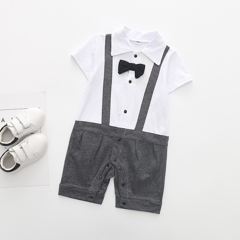 été style bébé garçon vêtements ensemble à manches courtes cravate gentleman costumes bébé barboteuses infantile bébé gris vêtements