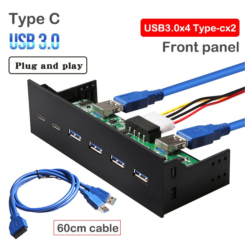 Panel Frontal USB tipo c, HUB USB 3,0, audio Mic, Plug and play, cable de 20 pines, ordenador, 5,25 pulgadas, Unidad óptica, sin energía, supervelocidad