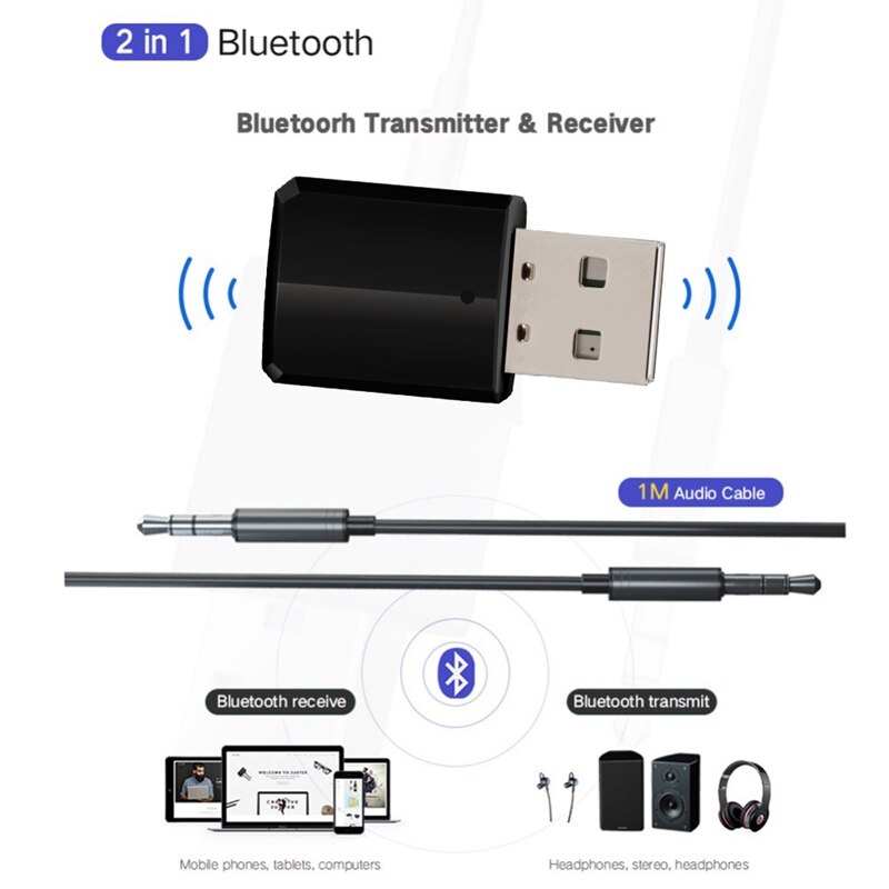 Bluetooth 5.0 sender mottaker 3.5mm aux stereo trådløs bluetooth adapter for bil musikk sender for tv