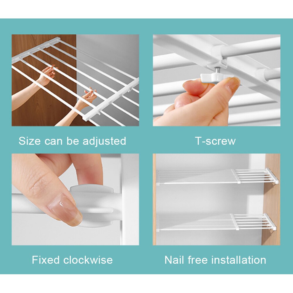 Adjustable Closet Organizer Storage Shelf Wall-Mounted Kitchen Rack Space Saving Wardrobe Decorative Shelves Cabinet Holders