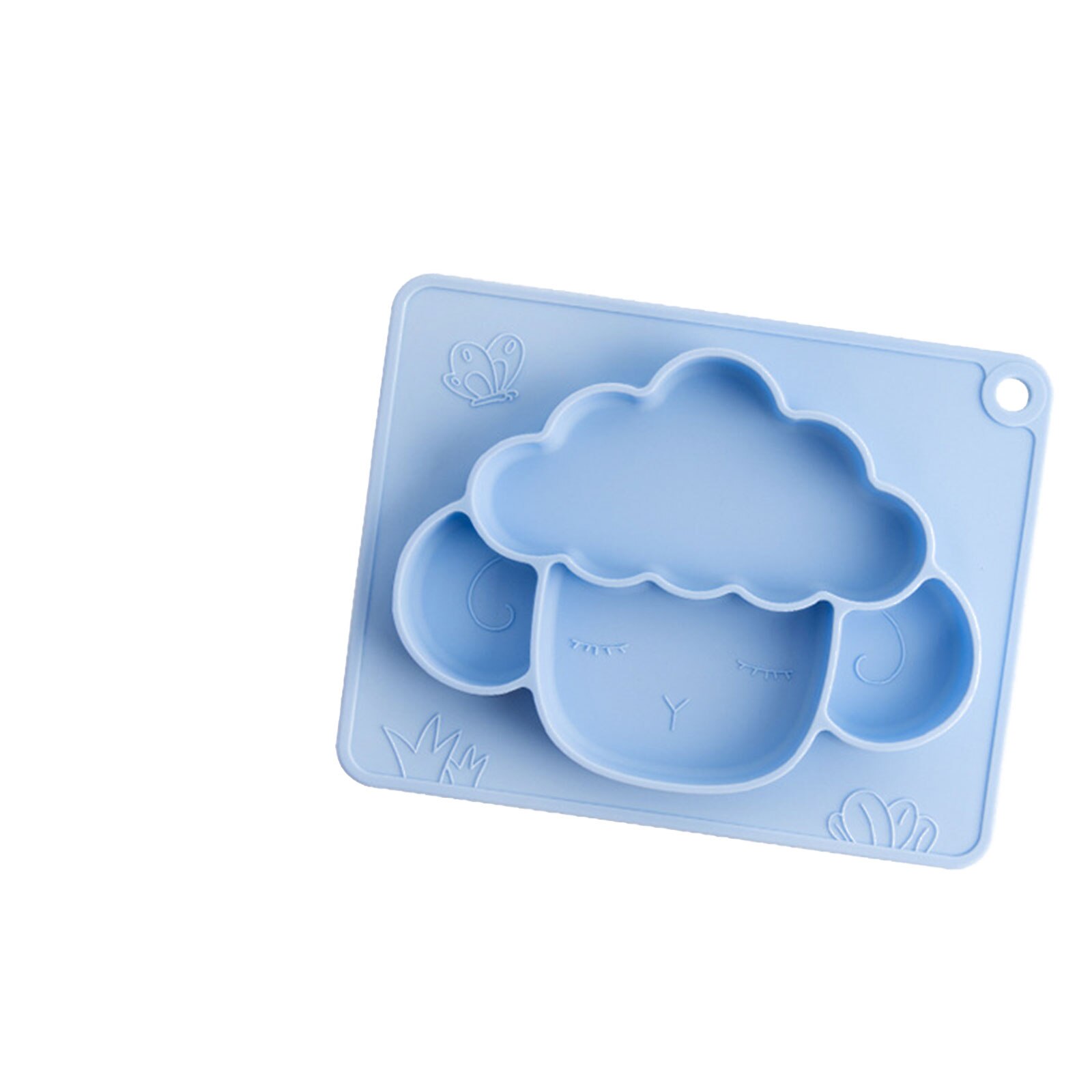 Plato de silicona para bebé, plato antideslizante para alimentación de ovejas, plato dividido, vajilla para niños y niñas: Azul