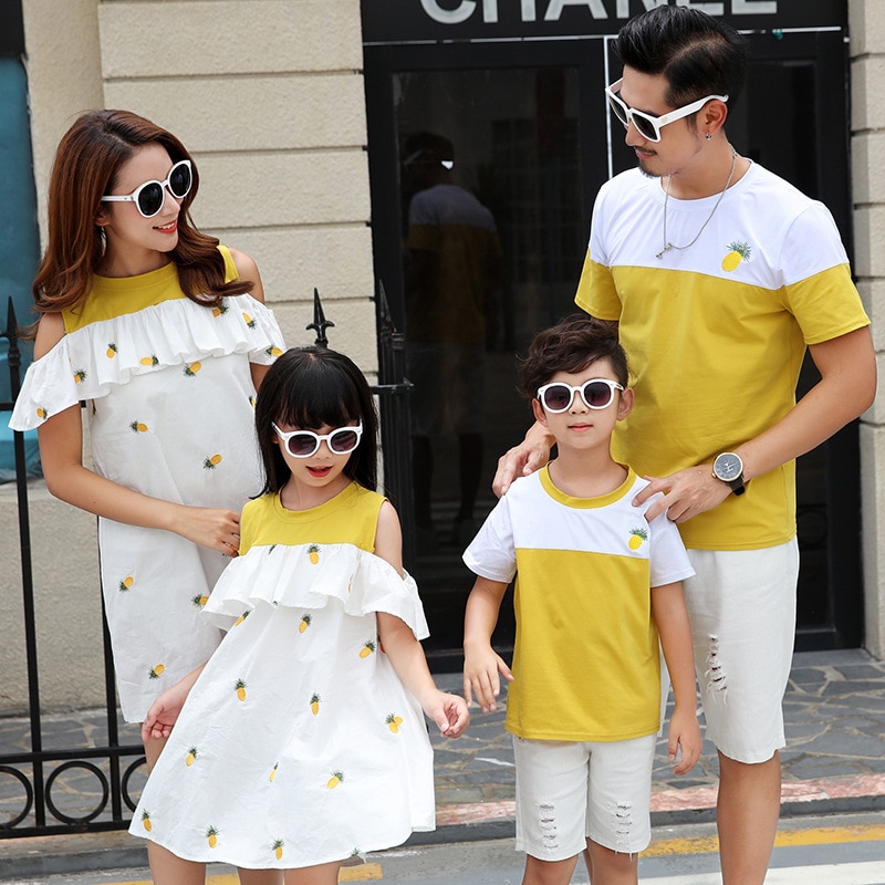Tenues familiales assorties mère et fille vêtements père et fils look familial robe fille t-shirt frère petite sœur