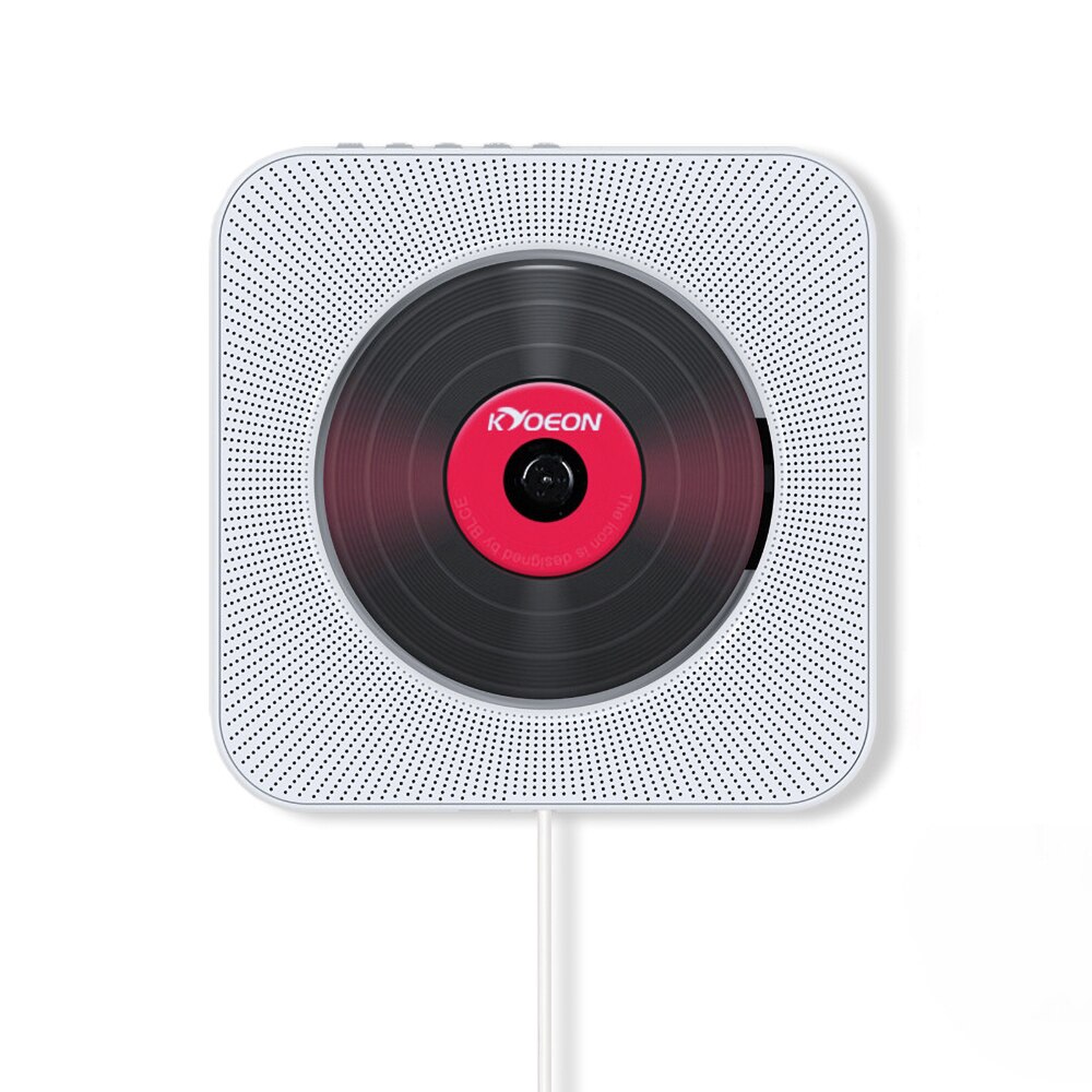 Wall Mounted CD Player Surround Sound FM Radio Bluetooth USB MP3 Disk Music Player Remote Control Stereo Home Speaker Portable: White
