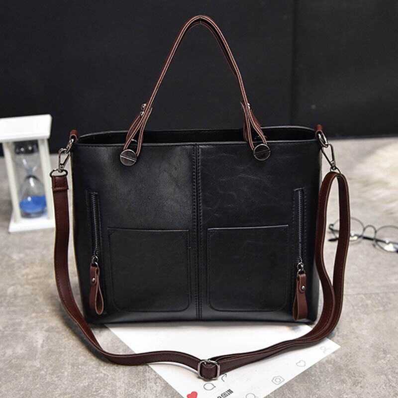 Women's Shoulder Bag - PU Leather Tote - Single Strap Crossbody - Zipper Closure - Casual & Shopping: Black