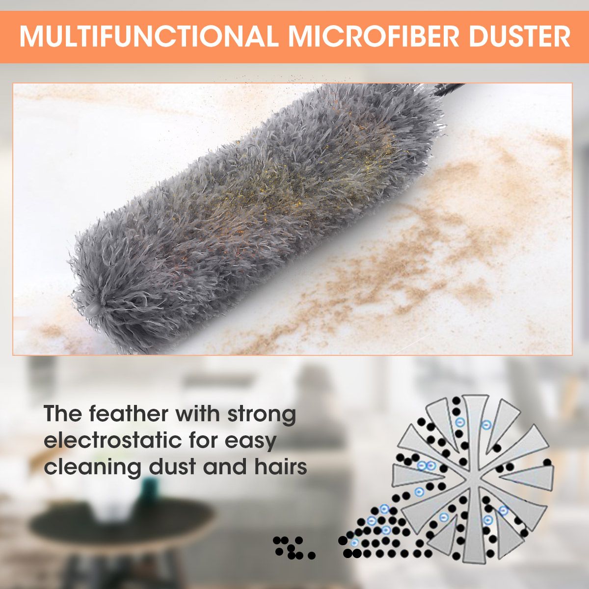 2.4m Long Extendable Cleaning Duster Ceiling Fan Light Plumeau Dust Cleaner Sofa Dust Brush Home Use Household Cleaning Tools