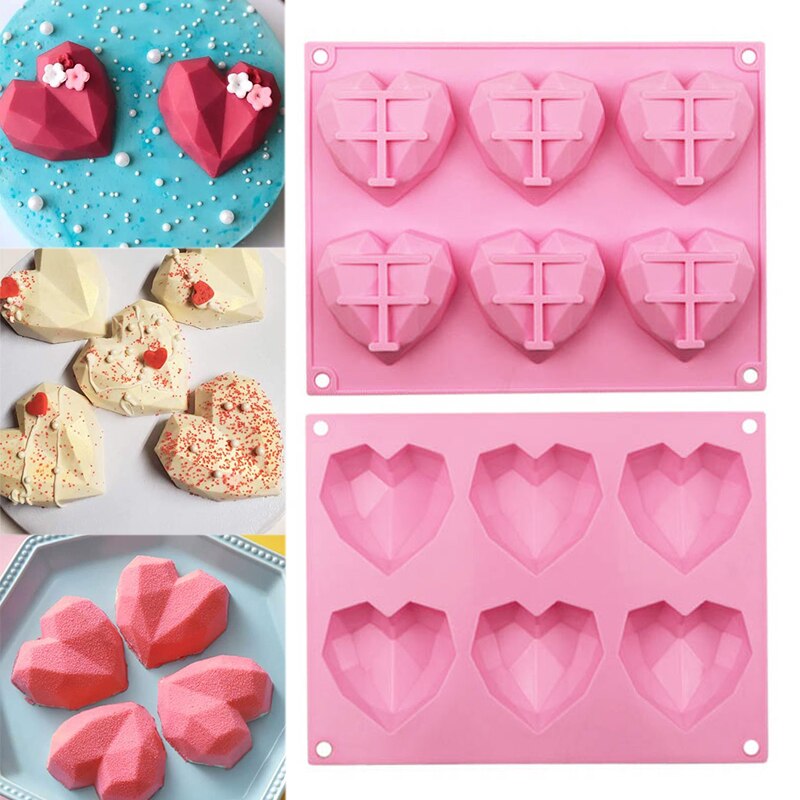 6 Holte Diamant Liefde Siliconen Cakevorm Siliconen 3D Hartvorm Fondant Cake Chocolade Bakken Mold Modelling Decor