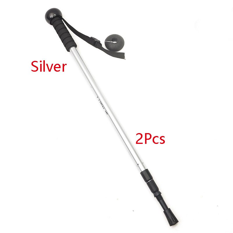 Outdoor Walking Sticks Camping Hiking Ultralight Camera Stand Walking Sticks Adjustable Telescopic Alpenstock Trekking Pole: Silver 2PCS