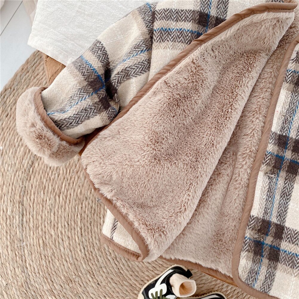 2021 inverno nuovi ragazzi e ragazze moda interna in pile plaid cappotti bambini spessi caldi giacche di lana casual