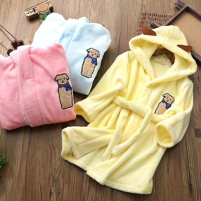 Autumn Winter Bathrobe Kids Sleepwear Robe Children Bath Robe Warm Soft Pajamas For Girl Boy Teenage Flannel Robe