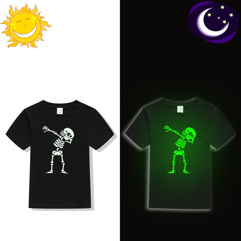 Tupfte Skeleton Schädel Kinder Glow In Dark T Shirt Jungen Mädchen Kurzarm Punk-rock-nachtleuchtende T-shirts Kleinkind Luminous Tees Tops