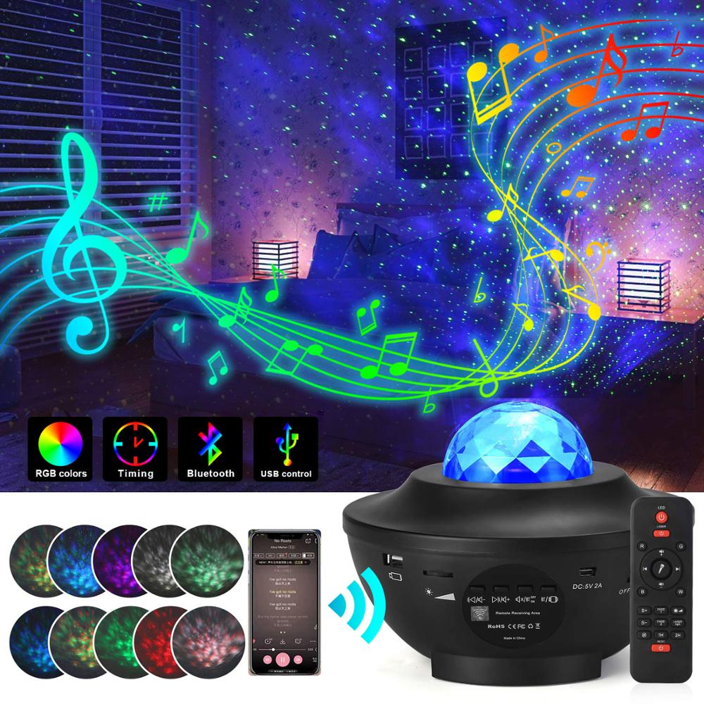 Kleurrijke Projector Sterrenhemel Licht Galaxy Bluetooth Usb Voice Control Muziekspeler Led Nachtlampje Romantische Projectielamp