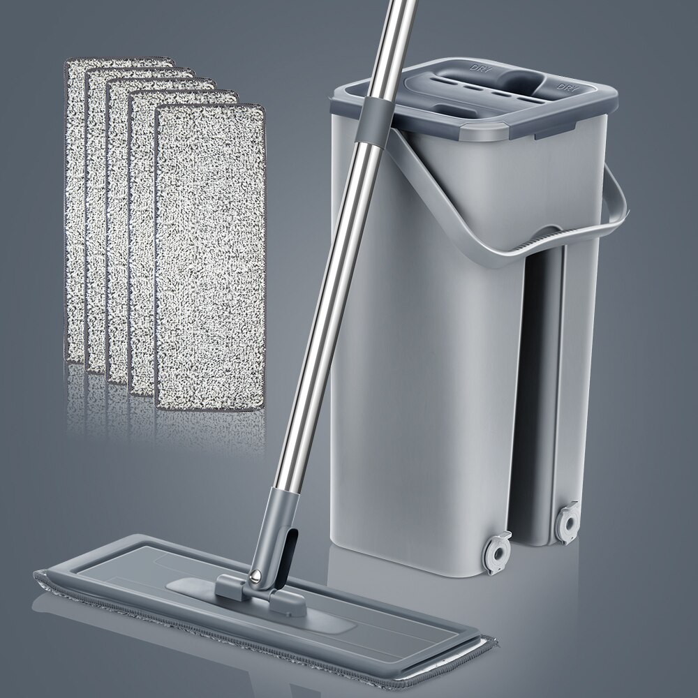 Fregona giratoria con cubo para limpiar azulejos del suelo, escoba fácil de escurrir, con exprimidor,fregona mopa fácil de escurrir con cubo