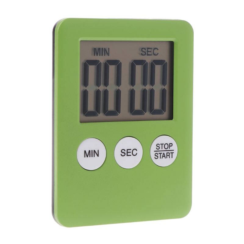 3 couleurs Super mince électronique LCD écran numérique cuisine minuterie carré cuisson compte à rebours alarme aimant horloge: green