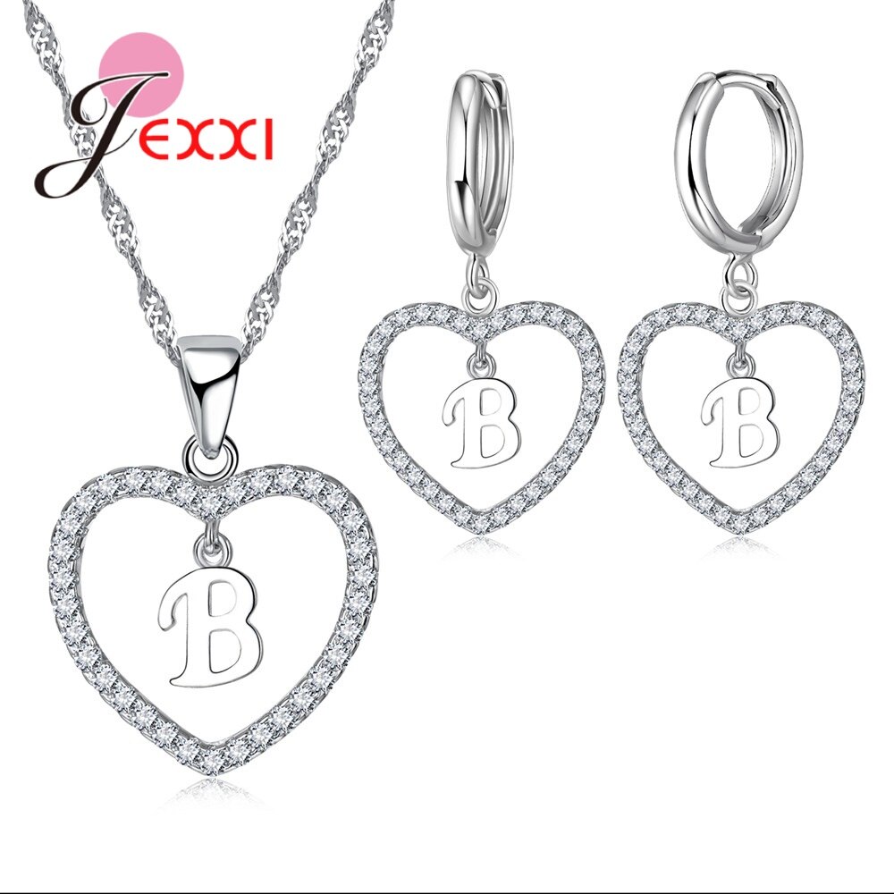 Buchstabe A bis Z Herz bilden Anhänger Halskette Ohrringe setzt Für Hochzeit Engagement Schmuck Echt 925 Sterling Silber Schmuck: T3390B